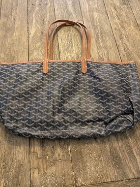 Leather-Trim Navy Tote Bag